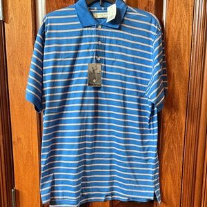 Woody Wilson Golf Collection Blue Orange Striped Polo Shirt NWT Mens Medium